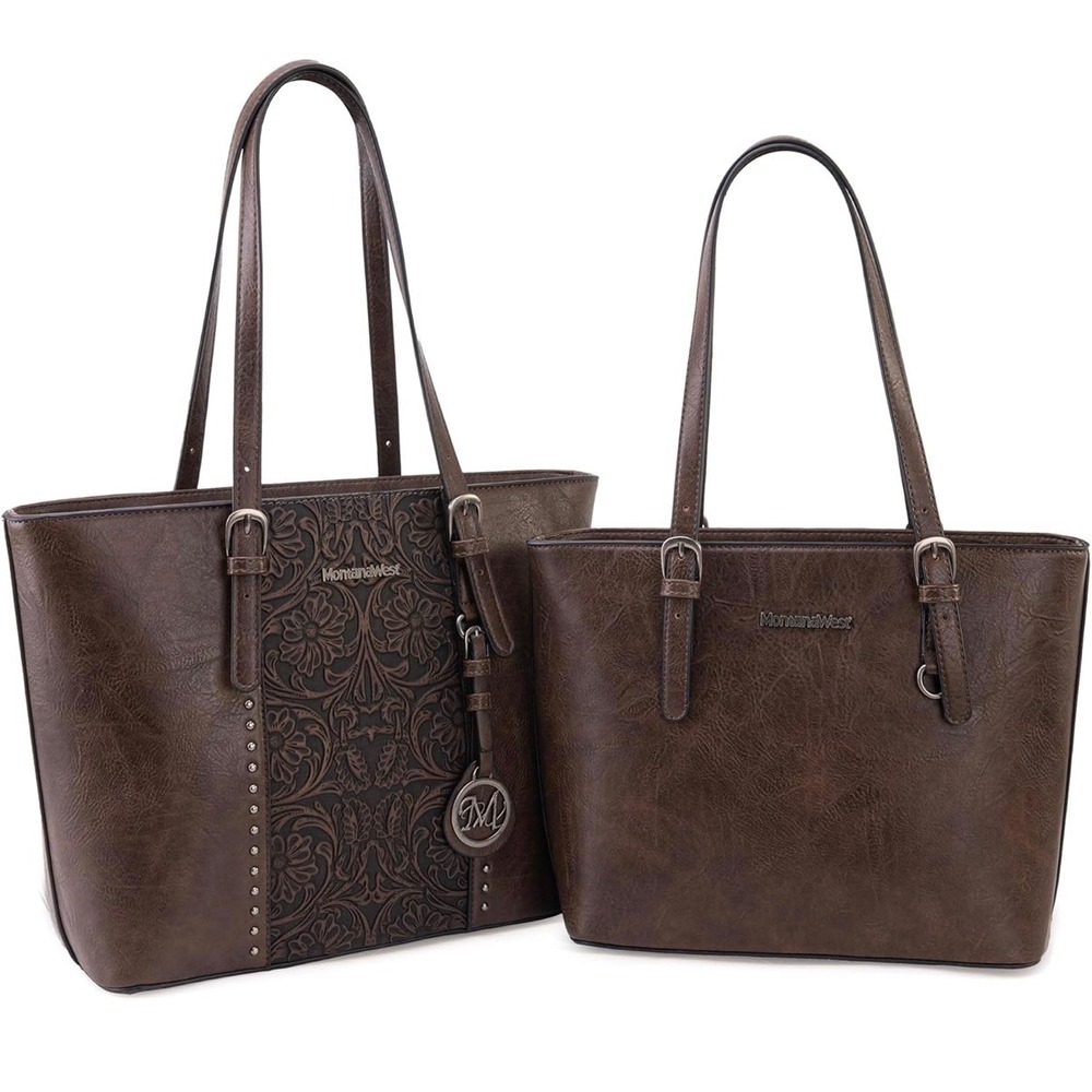 Montana West 2-Piece Embossed Tote Bag & Purse Set Dark Brown MWC2-G052ACF